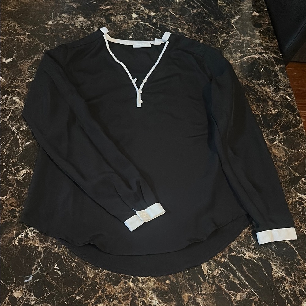 NY&Co. Black Long Sleeve Blouse with White Accents, XS